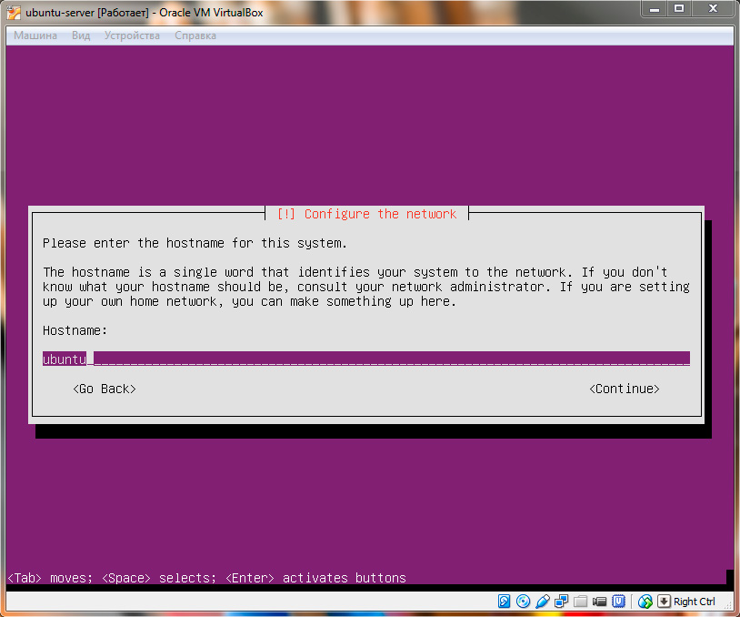 Ubuntu Server. Ввод имени хоста