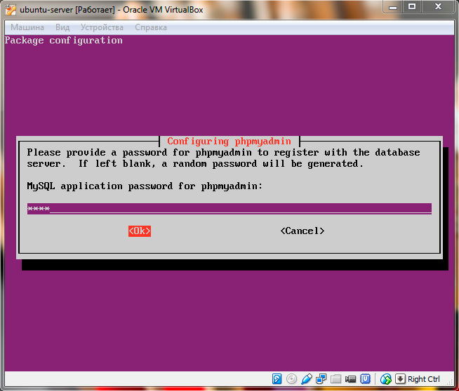Ubuntu Server. Установка phpMyAdmin. Пароль для пользователя phpMyAdmin